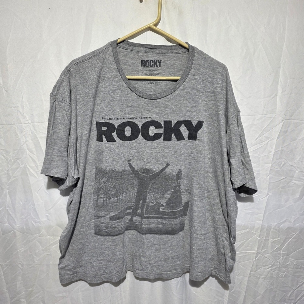 Rocky Balboa Movie Graphic T-Shirt Mens 2XL Gray Short Sleeve Balboa Steps Tee